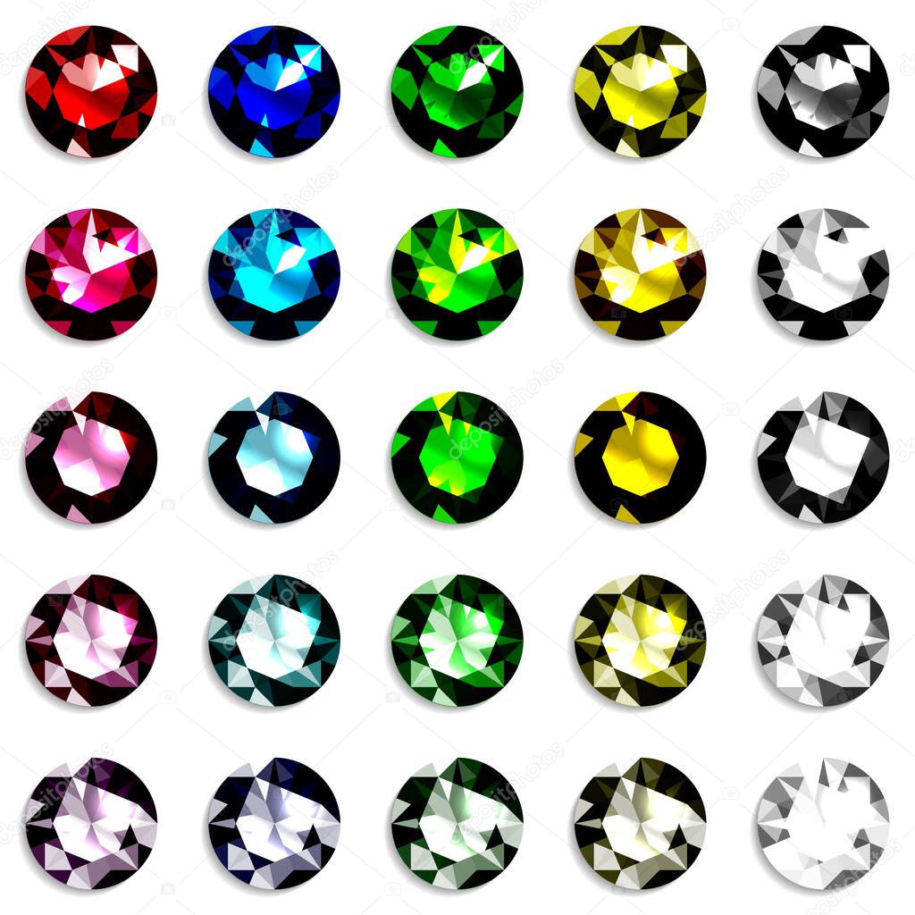 Set of colorful gradient gemstones of round cut. Jewels on white background. Vector illustration