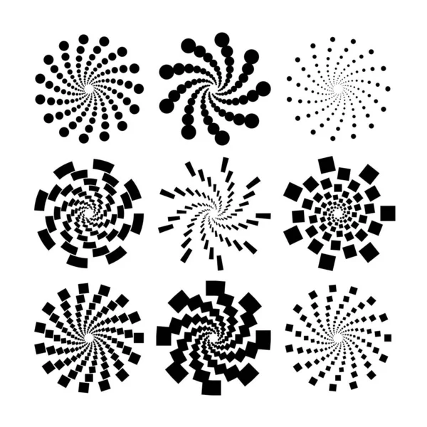 Set Aus Spirale Und Wirbel Verschiedene Formen Kollektion Vektorillustration — Stockvektor