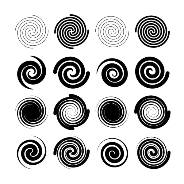 一套螺旋形和涡旋 不同形状的集合 矢量说明 — 图库矢量图片