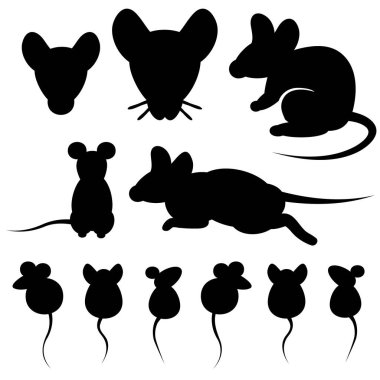Beyaz arka planda fare ve fare hayvan silueti.