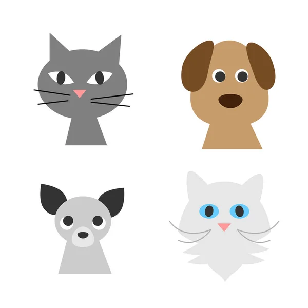 Caras Perros Gatos Sobre Fondo Blanco Ilustración Vectorial — Vector de stock