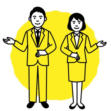 Beyaz arka planda yuvarlak çerçeveli bir iş adamı ve kadın. Vektör illüstrasyonu