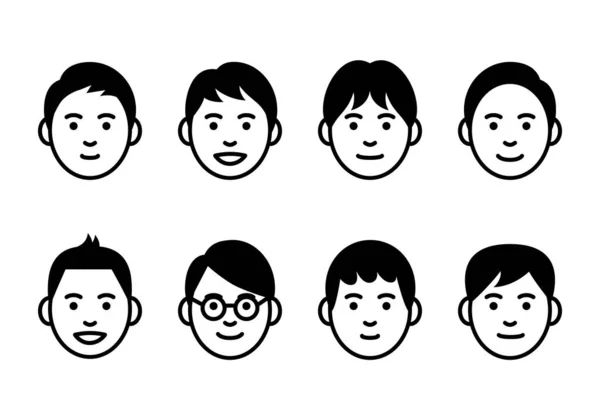 Ensemble Jeunes Hommes Visages Sur Fond Blanc Illustration Vectorielle — Image vectorielle