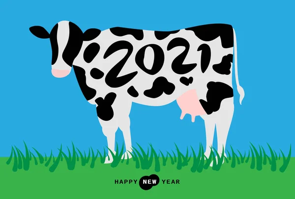 Bonne Année 2021 Carte Vache Illustration Vectorielle — Image vectorielle