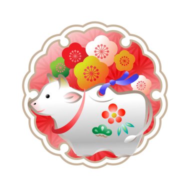 İnek figürü ve kar halkası. Vektör illüstrasyonu.