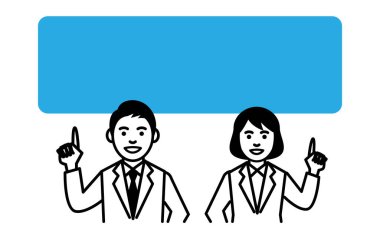 Beyaz arka planda mesaj panosu olan genç bir adam ve bir kadın. Vektör illüstrasyonu