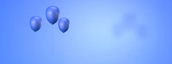 Três Balões Azuis Num Fundo Azul Ilustração Renderização — Fotografia de Stock