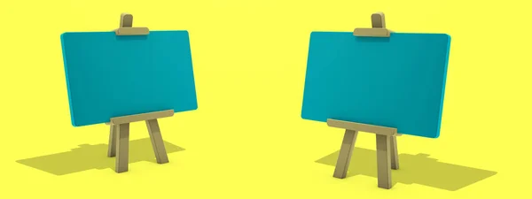 Two Blue Empty Presentation Boards Yellow Background Any Information Stylish — Stock Photo, Image