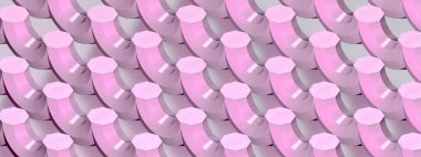 Pembe renkli dalgalar halinde bükülen bir sekizgenin soyut üç boyutlu arka planı. 3B illüstrasyon, 3B canlandırma.