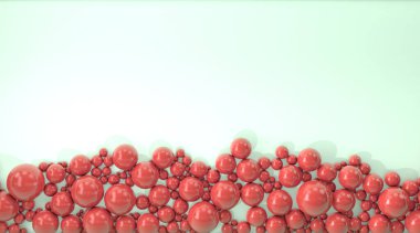 Farklı boyutlarda kırmızı inciler ışık arka planına saçılmıştır. Modern güzel arkaplan.