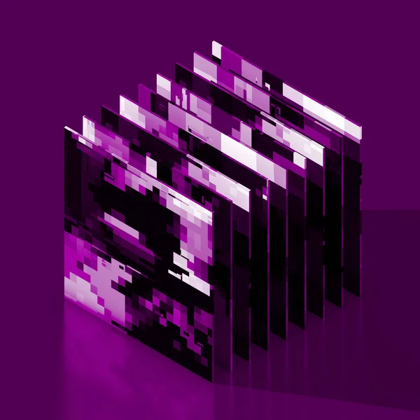 Digital Pixels Glitches Form Square Thin Purple Colored Files Located — Stock Photo, Image