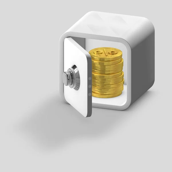 金のコインで安全を開く スタイリッシュな3Dイラスト — ストック写真