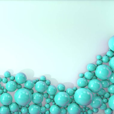 Farklı boyutlarda inci toplar ışık arka planına saçılmış. Modern, güzel arka plan. 3B illüstrasyon, 3B canlandırma.