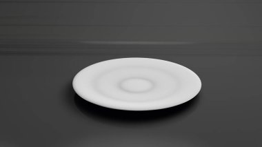 Gri arka planda beyaz bir plaka. 3B illüstrasyon, 3B canlandırma.