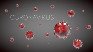 Coronavirus mikroskobik görüntüsü. Cam efektli kırmızı. Tehlikeli Asya Ncov Corona virüsü. Koyu gri arka planda Covid yazılı SARS konsepti. 19 Coronavirus. 3d oluşturma.