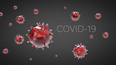 Coronavirus mikroskobik görüntüsü. Tehlikeli Asya Ncov Corona virüsü. Koyu gri arka planda Covid-19 yazılı SARS konsepti. 3d oluşturma.