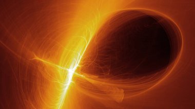 Işık soyutlaması. Parlak sarı-turuncu çizgiler. Boşluk. 3B illüstrasyon, 3B canlandırma.