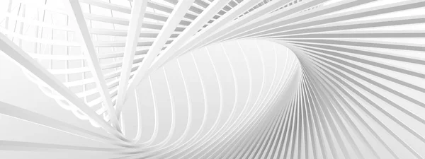 Unusual architectural abstraction. Stylish white background. Minimalistic design. 3D illustration, 3D rendering.