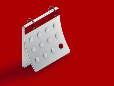 Kırmızı arkaplanda 3D takvim. Minimalist tasarım. 3B illüstrasyon, 3B canlandırma.