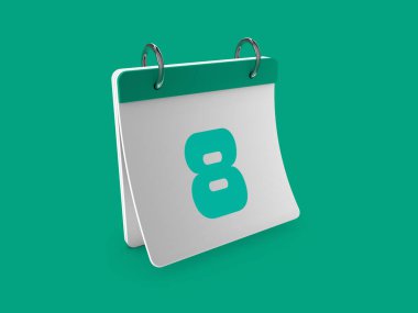 8. gün 3D takvimi. 3B illüstrasyon, 3B canlandırma.