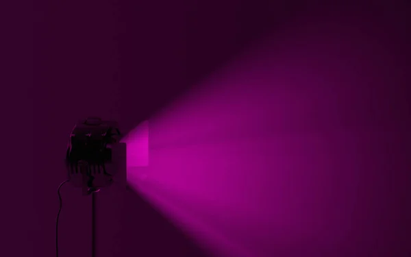 The spotlight shines with volumetric light. Empty blank space for information. 3D illustration, 3D rendering.