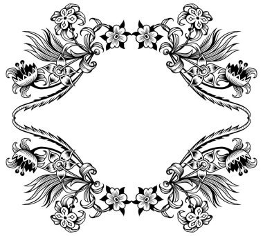 Çiçekli el yapımı klasik sınır. Çerçeve tasarımı.
