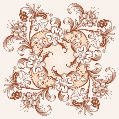 Çiçekli el çizimi vektör vintage kenarı