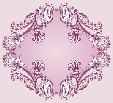 Çiçekli el çizimi vektör vintage kenarı