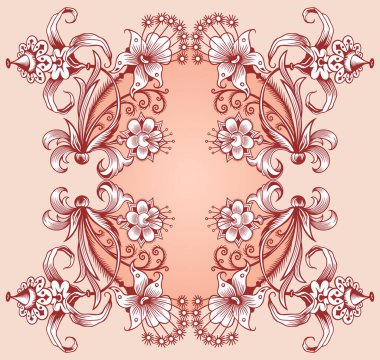 Çiçekli el çizimi vektör vintage kenarı