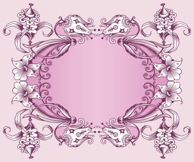 Çiçekli el çizimi vektör vintage kenarı