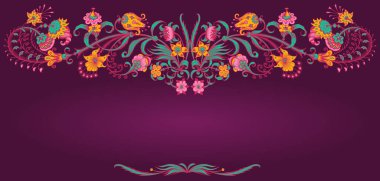 Çiçekli el çizimi vektör vintage kenarı