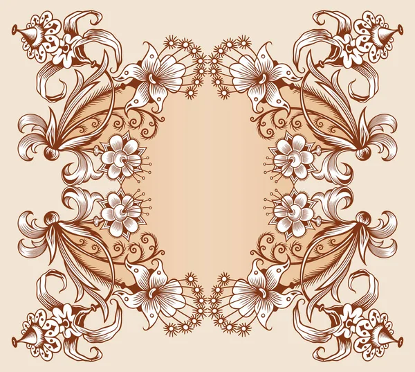 Floral dibujado a mano vector frontera vintage — Vector de stock