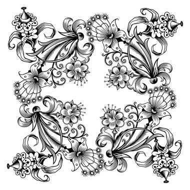 Çiçekli el çizimi vektör vintage kenarı.