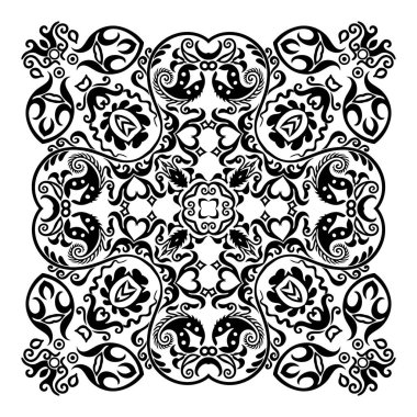 Vektör siyah çiçekli etnik süsleme