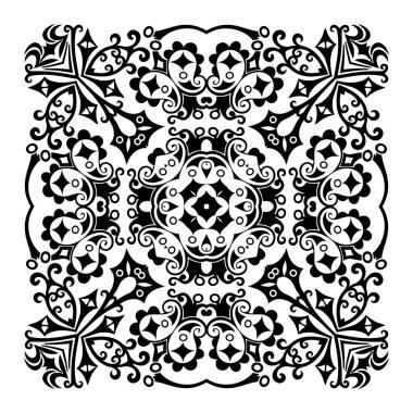 Vektör siyah çiçekli etnik süsleme