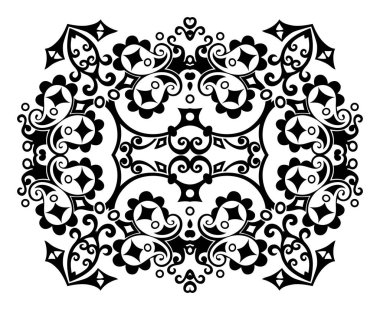 Vektör siyah çiçekli etnik süsleme