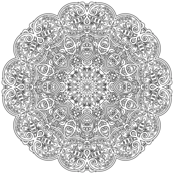 Vector bloemen etnische hand getrokken lijn kunst mandala — Stockvector