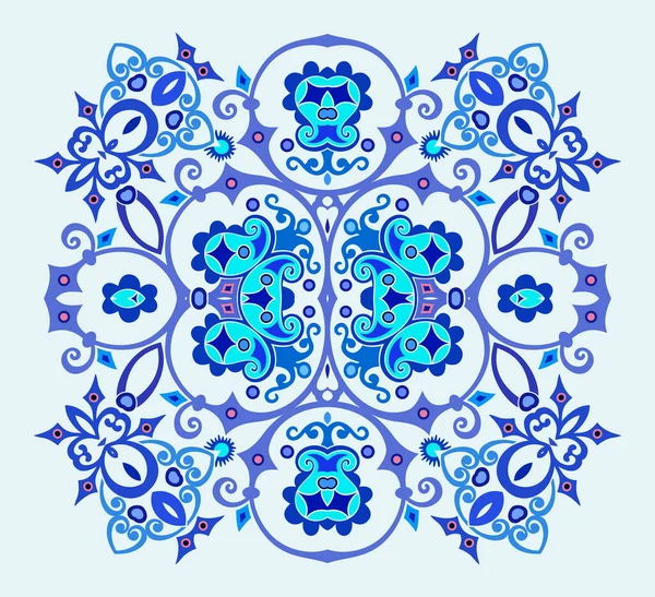 Vector azul decorativo floral étnica ilustración — Vector de stock