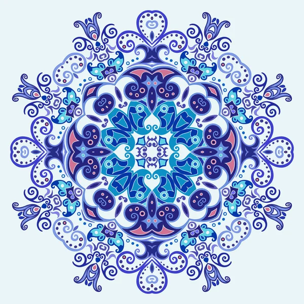 Vetor azul decorativo floral ilustração étnica — Vetor de Stock