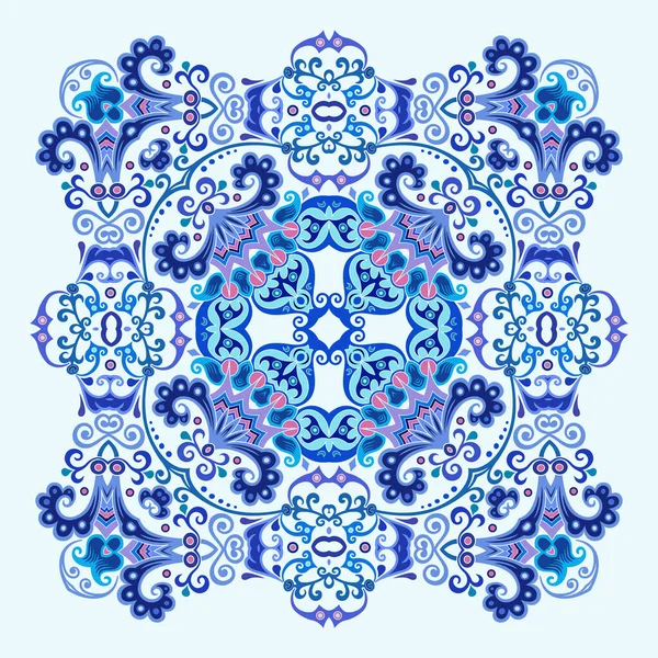 Vektor blå dekorativ blommig etnisk illustration — Stock vektor