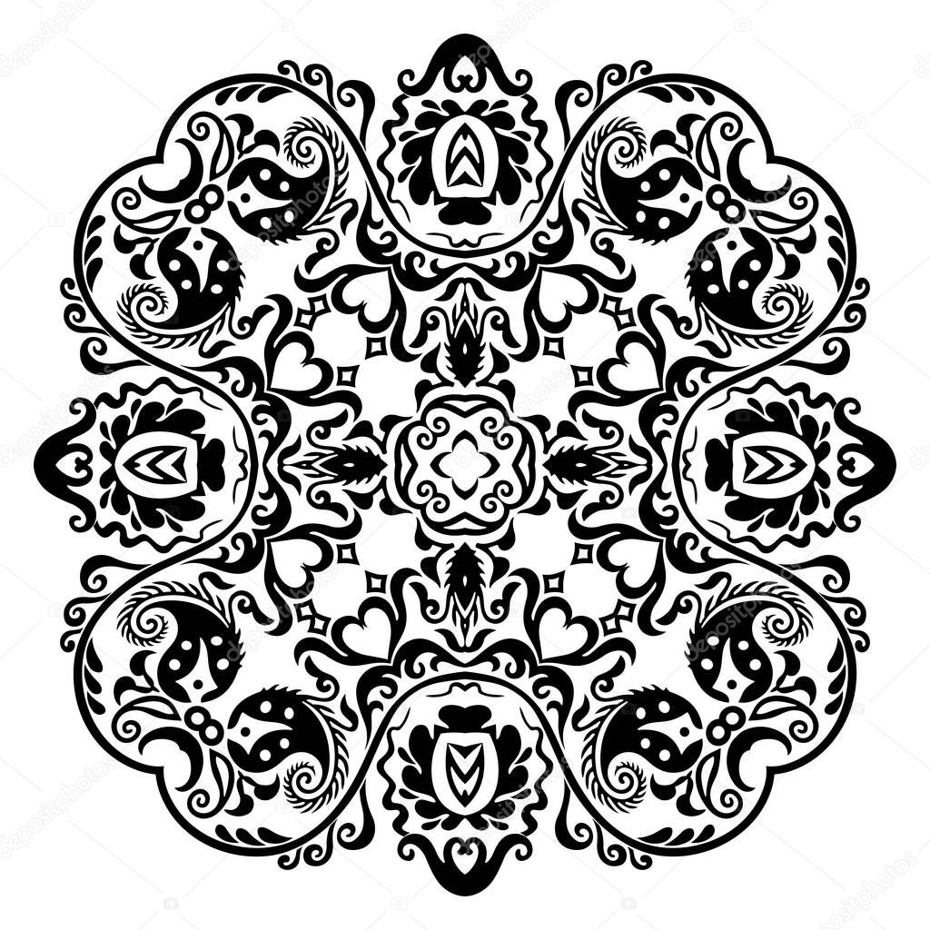 Vector black floral ethnic ornamental illustration