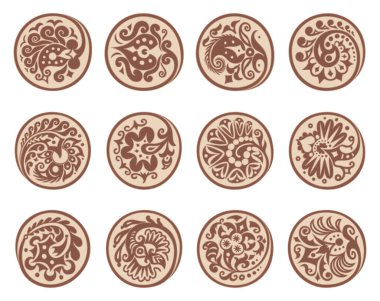 Etnik çiçek unsurları olan bir grup daire