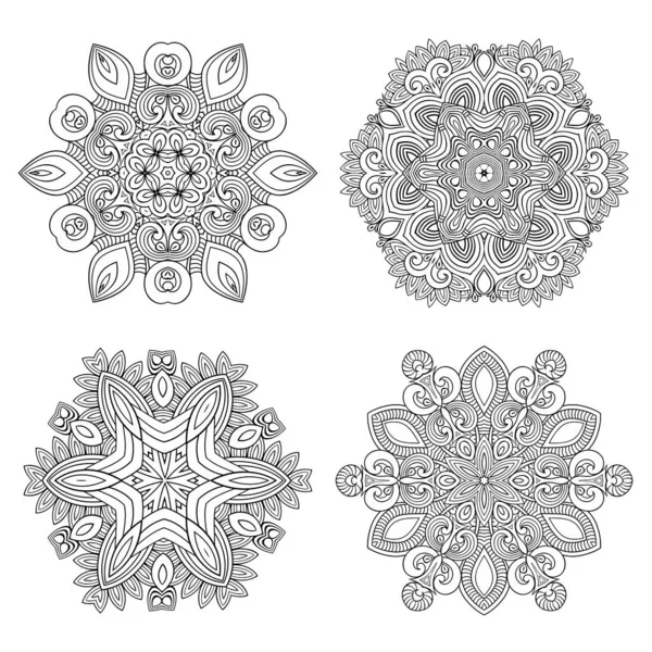Vecteur ornemental ligne art floral mandala ensemble — Image vectorielle