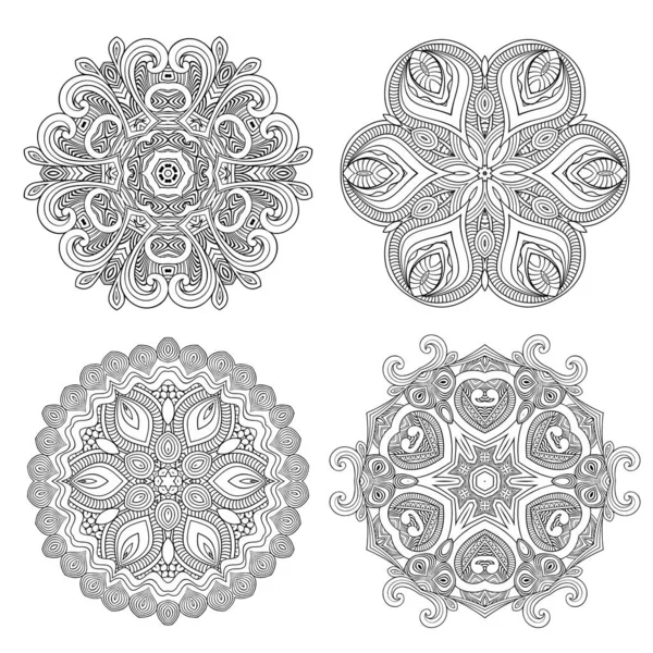 Vecteur ornemental ligne art floral mandala ensemble — Image vectorielle