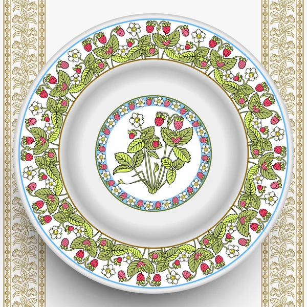 Векторная тарелка с декоративным ягодным орнаментом — стоковый вектор