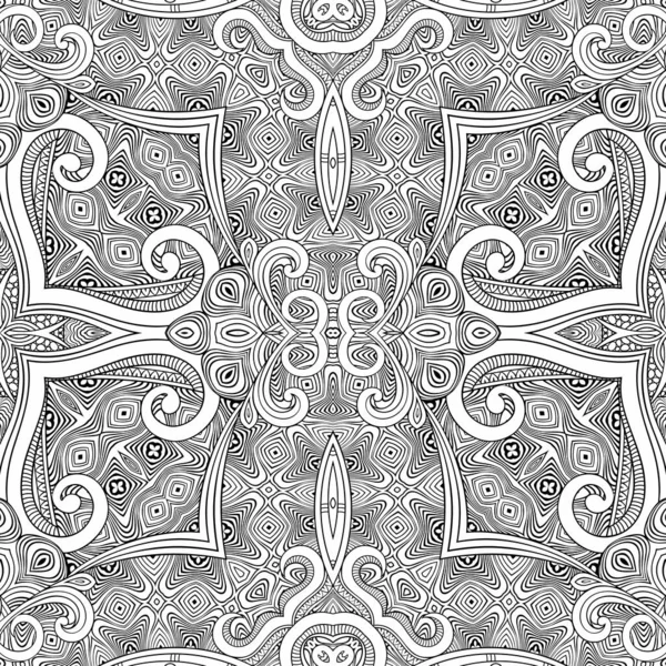 Vector ethnic hand drawn line art seamless pattern — Stock Vector