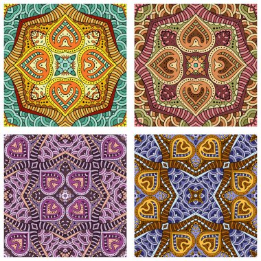 Vektör soyut etnik el çizimi arka planlar ayarlandı