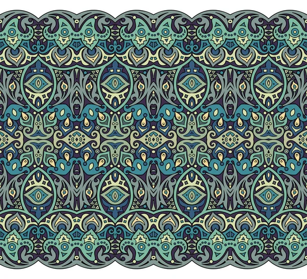 Abstracto naturaleza étnica azulejo franja sin costuras frontera — Vector de stock