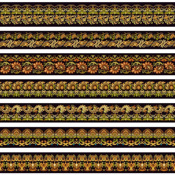 Rayas étnicas abstractas. Conjunto de bordes ornamentales — Vector de stock