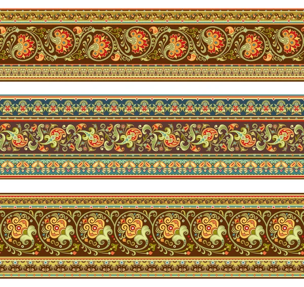 Rayas étnicas abstractas. Conjunto de bordes ornamentales — Vector de stock